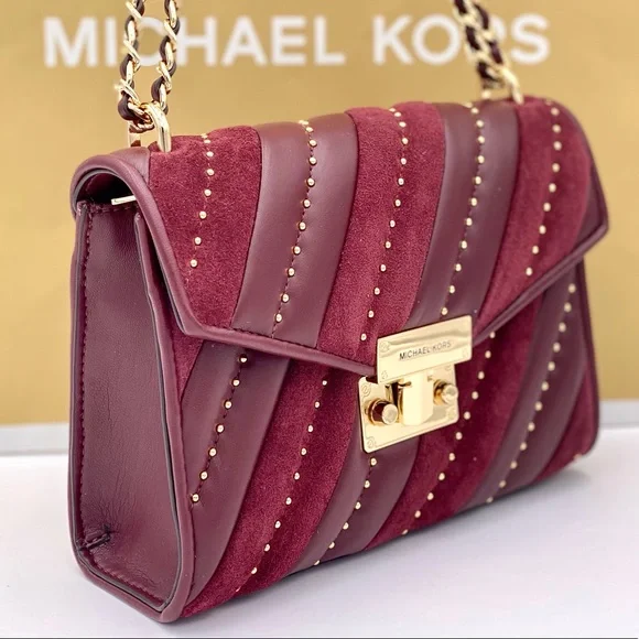 Michael Kors Rose Medium Flap Shoulder Bag Crossbody Merlot - Picture 1 of 14